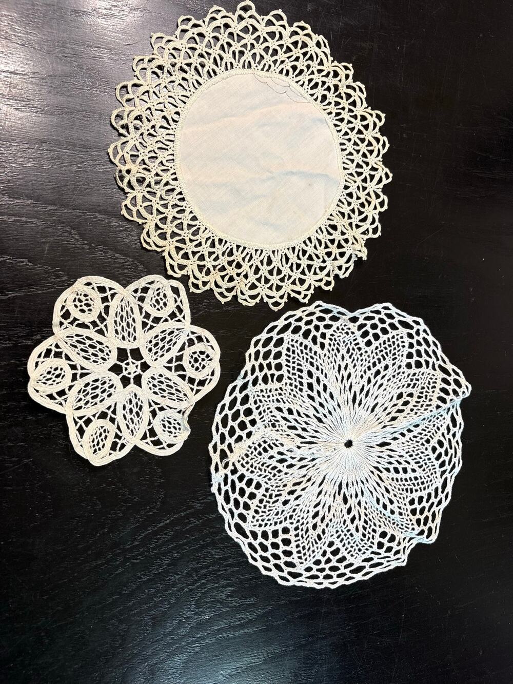 Vintage- Cottage Doilies Squares Assorted Lot of 3- off white  Shabby Chic